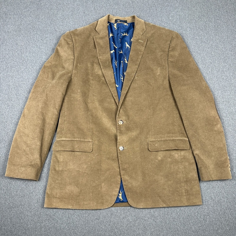 Lauren Ralph Lauren 44L Corduroy Blazer Tan Elbow Patch Dog Print Sport Coat